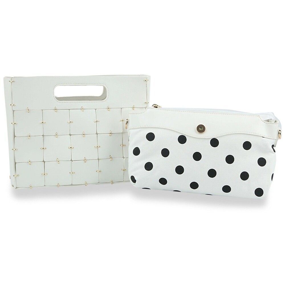 Women White Two Piece Patchwork Hand Tote Set Carry All Handbags